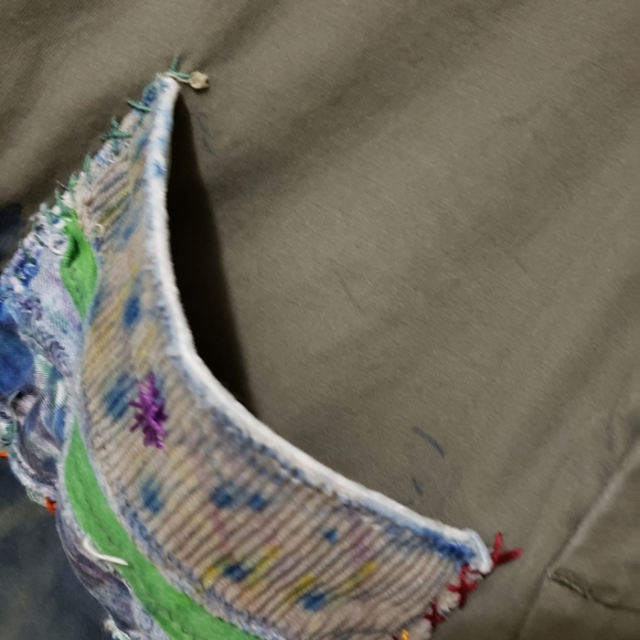 InkBlot Space Hippo Trouser Custom Patchwork Visible Mending Hand Stitched - Picture 4 of 16